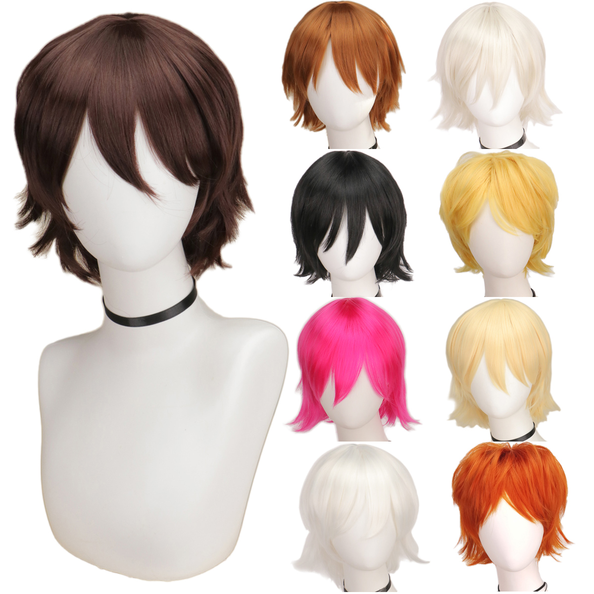 QQXCAIW Male Wig Black White P - Cosplay Anime White Hair recension och pris