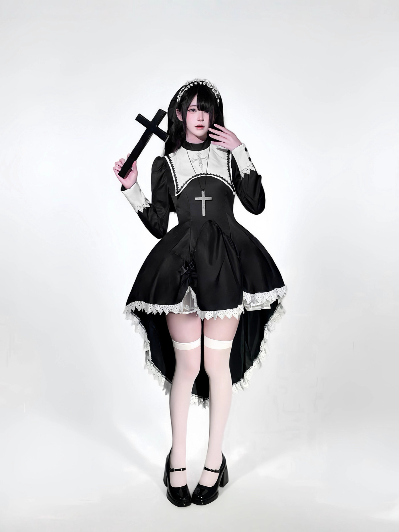 Gothic style dark embroidery c - Anime Cosplay Nun recension och pris