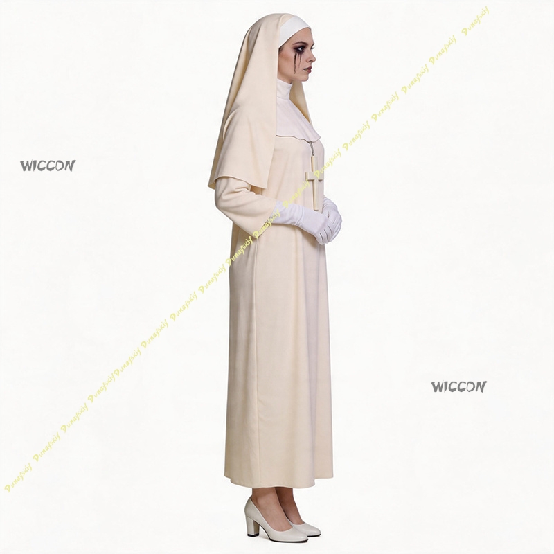 Off White Nun Cosplay Costume  - Anime Cosplay Nun recension och pris